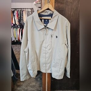 Vintage U.S. Polo Assn. Mens Windbreaker Rain Jacket Lined Full Zip Logo 2XL Tan